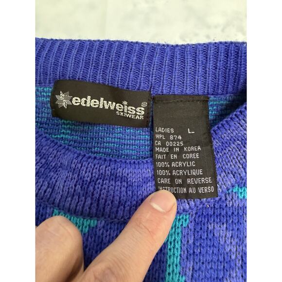 WOMENS 90s Tone PURPLE & Teal VINTAGE EDELWEISS SKIWEAR SWEATER - Picture 3 of 10